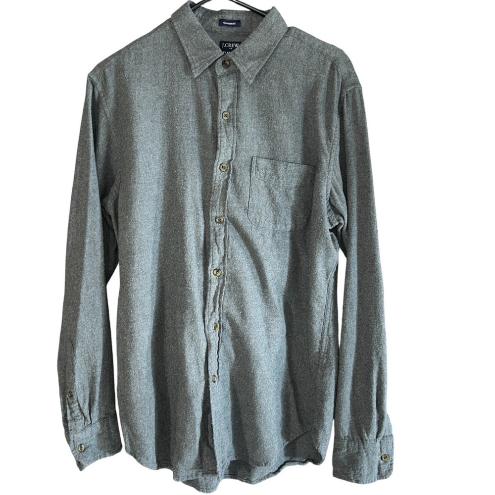 J.Crew Mens Classic Button Down Flannel Shirt Size M Gray 100% Cotton Casual